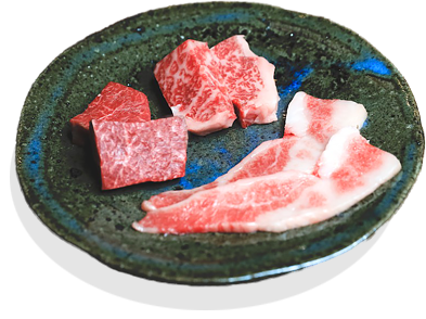京都焼肉黒毛和牛のロース、カルビ、赤身3種のつつい盛り
